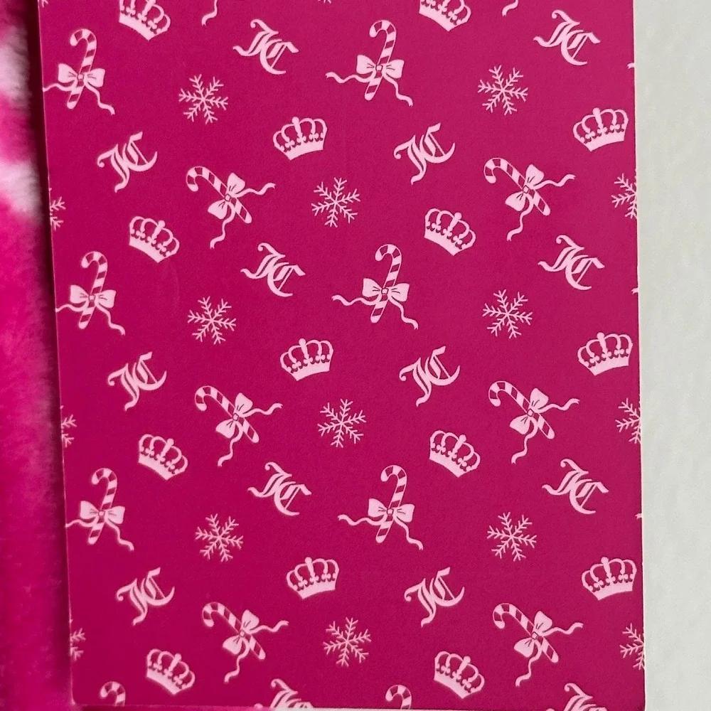 New Juicy Couture Christmas Pink Snowflakes Bows Crown Candy Cane Blanket 60x70